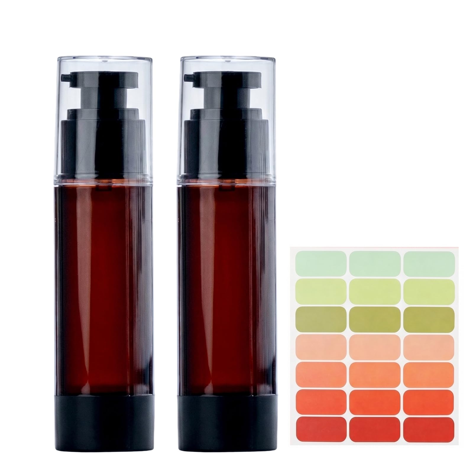 2 Pack 1.7oz Amber Airless Pump Bottles, 50ml Travel Refillable Dispensers