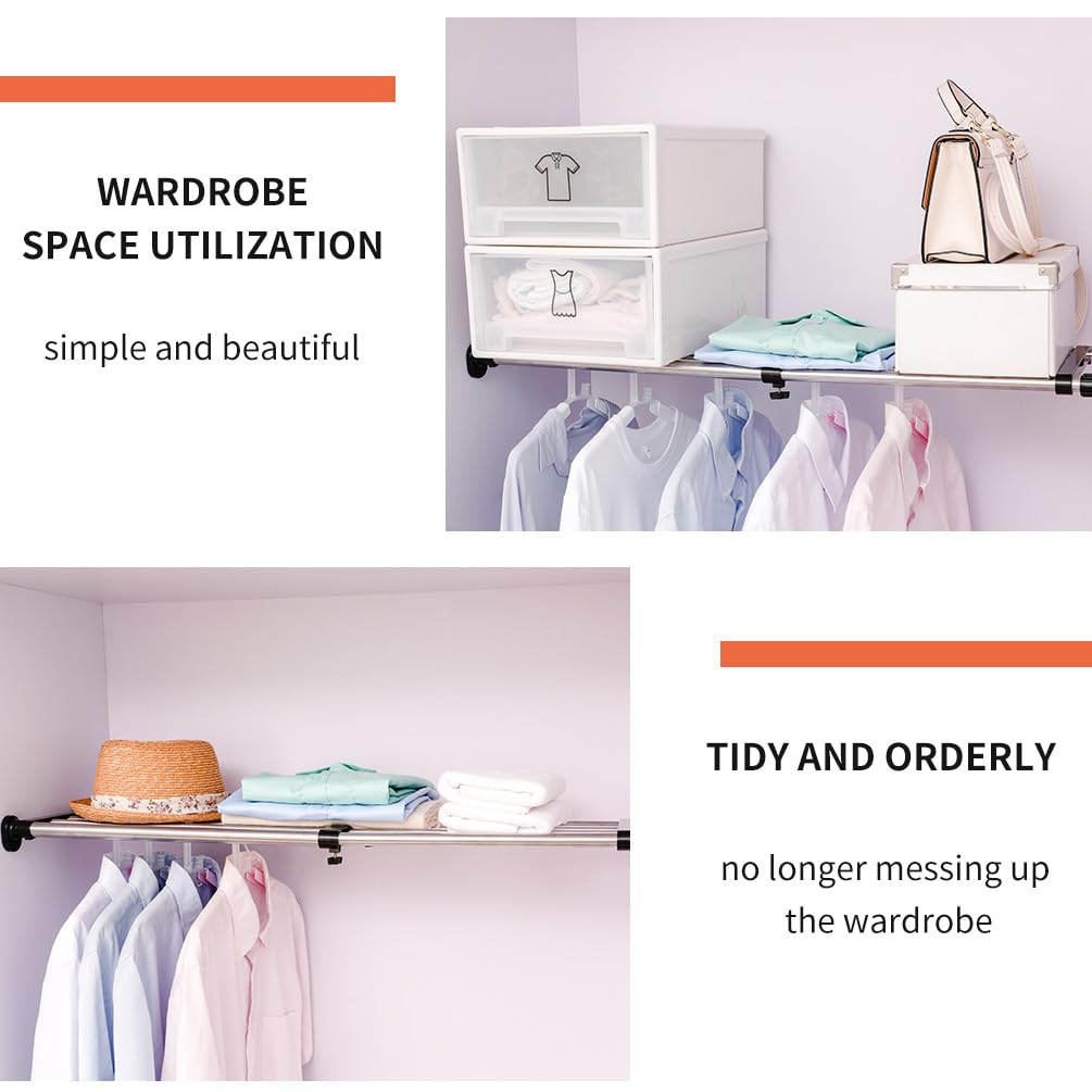 Hershii Expandable closet Tension Shelf Rod Adjustable Metal Storage Rack cabinet Organizer DIY Divider Separator Shelves for Wardrobe cupboard Kitchen Bathroom  Black  2362-3937inches