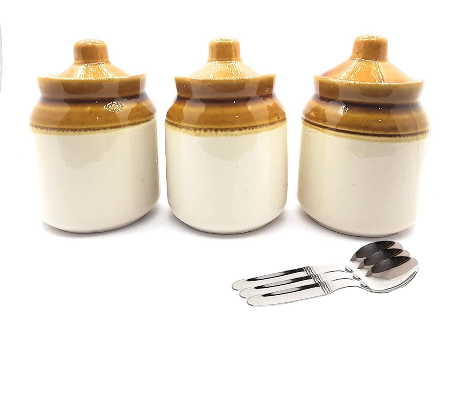 The Himalaya Craftceramic Handmade Pickle Jar Set With Lid, Dining Table Pickles Containers And An Ideal Gift For Family (250Ml)