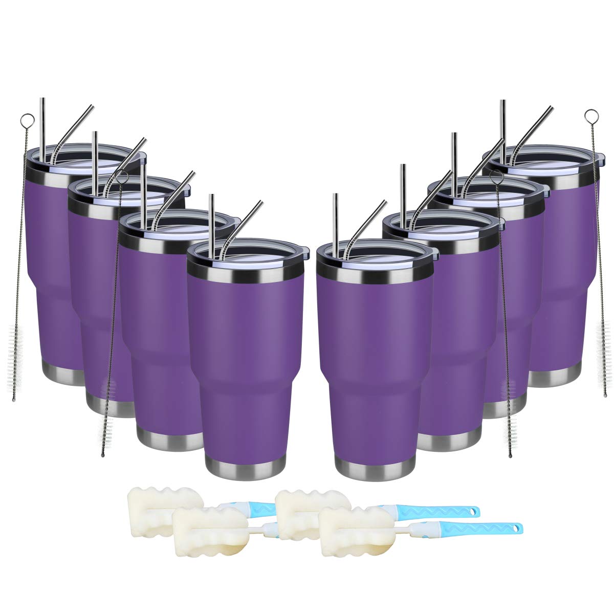 Meway 30Oz Insulated Tumbler With Lids And Straws,Stainless Steel Double Vacuum Coffee Tumbler Cup, Brush, Durable Powder Coated