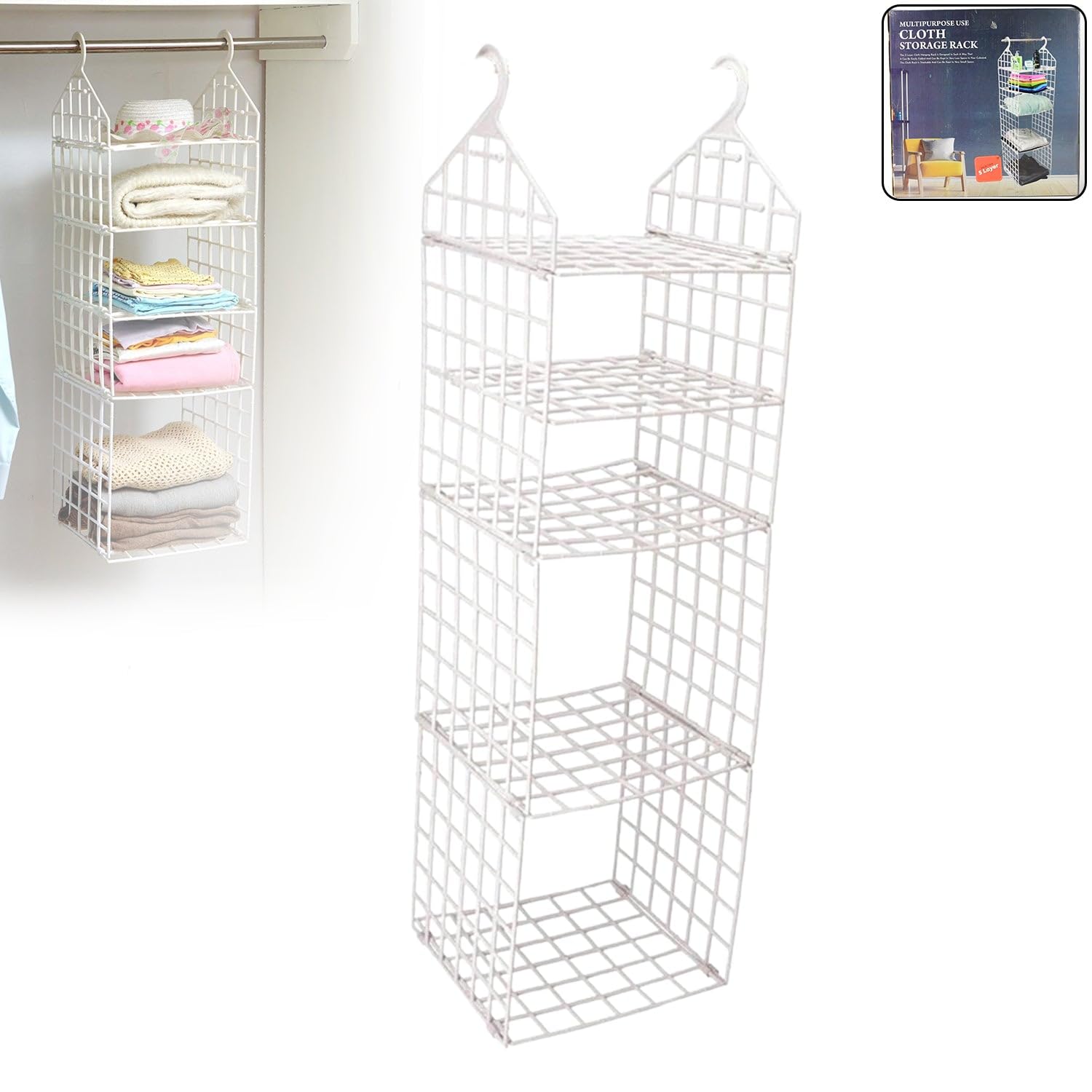 Multipurpose 5 Layer Folding Clothes Storage Racks||Closet For Students Wardrobe Shelves Socks, Scarf, TShirt, Etc||Hanging Org