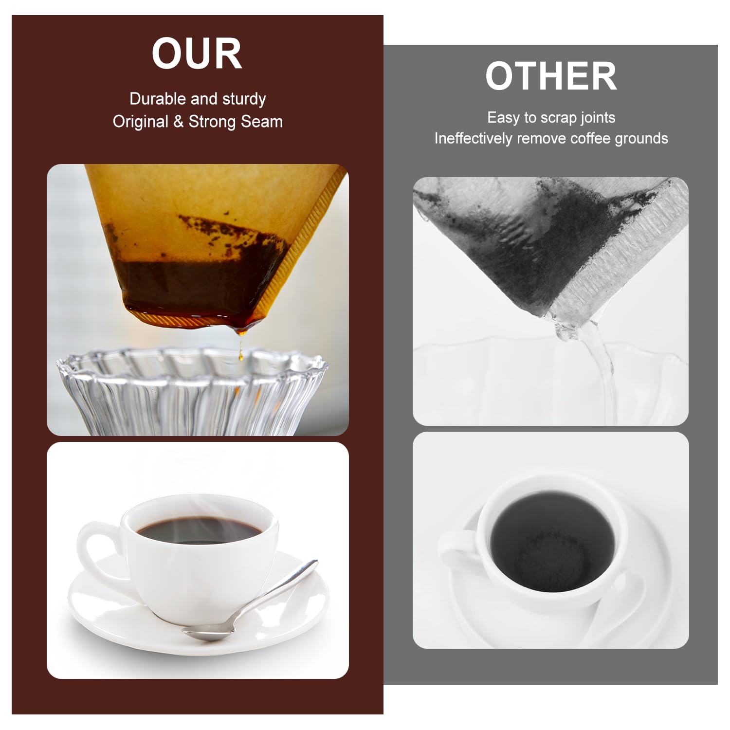 Muztinte #4 Cone Coffee Filters,4 Coffee Filters Paper Fits For Pour Over And Drip Coffee Maker, 8-12 Cup,Natural Unbleached,Chl