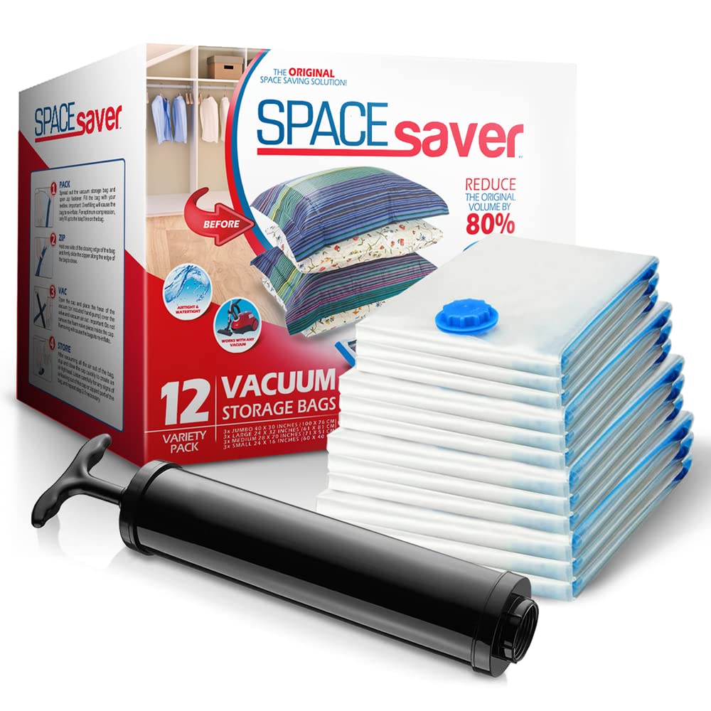 Spacesaver Variety Vacuum Storage Bags for Comforters, Blankets & Clothes - Sealed Compression Bags with Hand Pump - Space Saver
