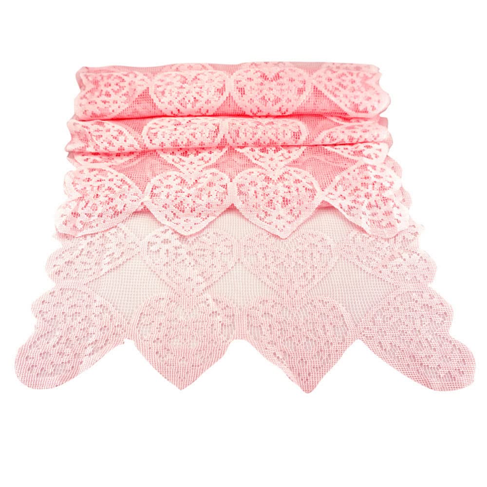 Saktopdeco 14 X 72 Inch Valentines Day Runner Pink Heart Table Runner Lace For Valentines Day Wedding Party Decorations