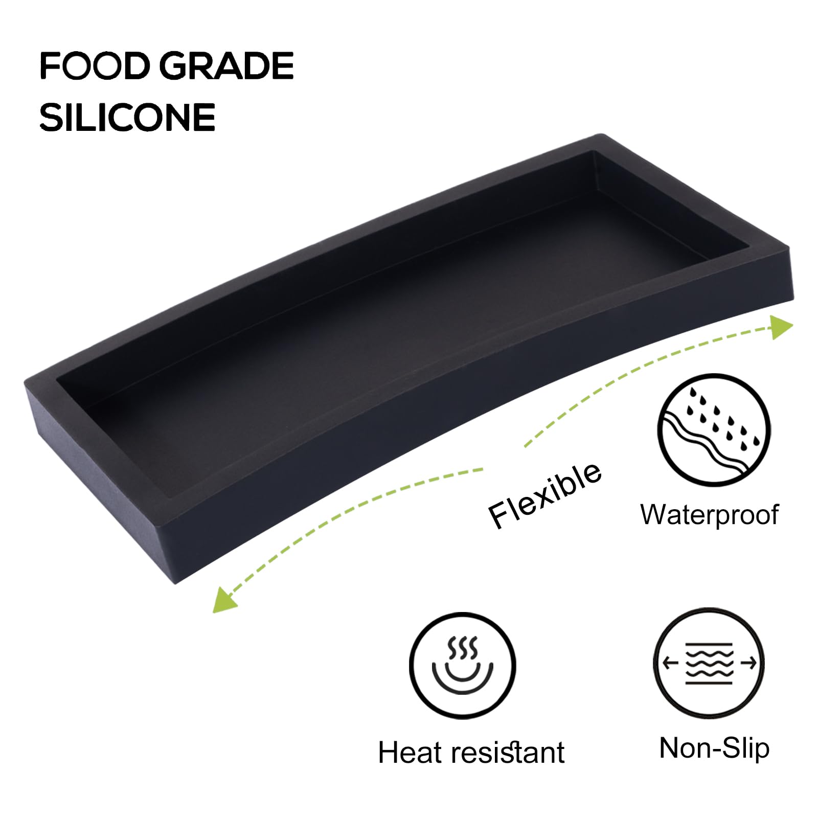 Bathroom Trays for Counter  Slicone Vanity Trays for Bathroom  Rectangle Sponge Holder for Kitchen Sink - Black
