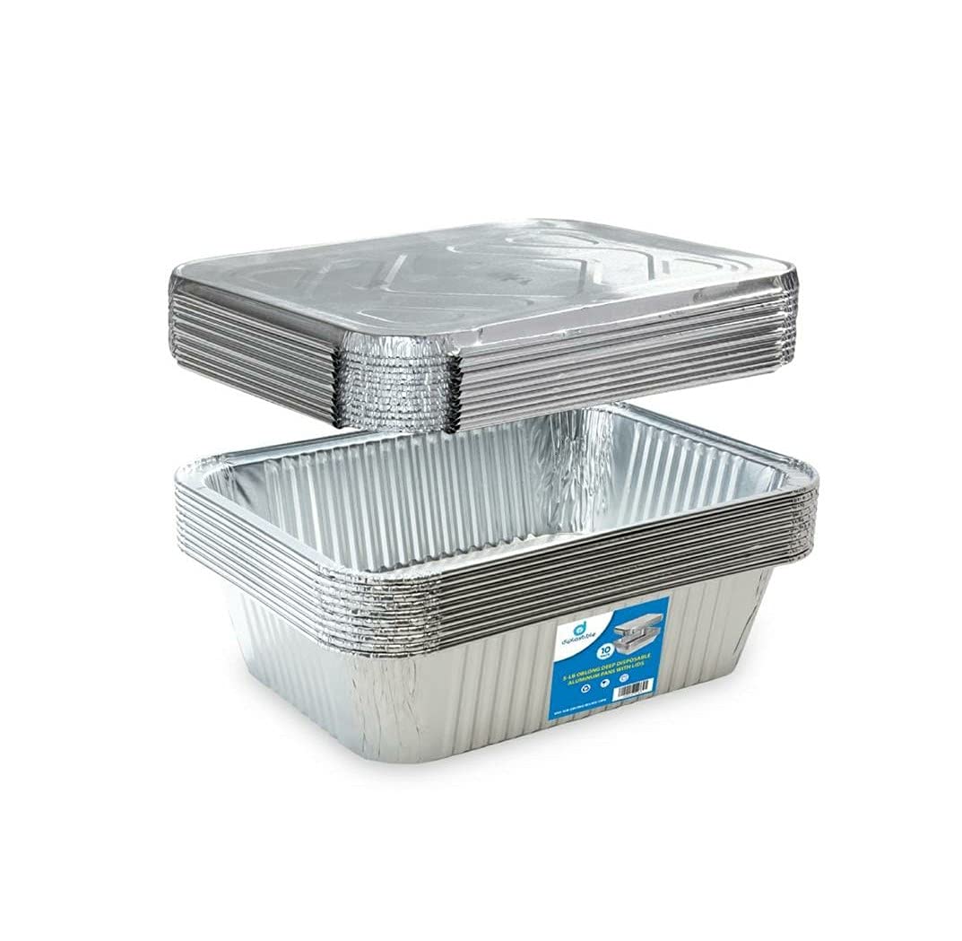 Diplastible Oblong Disposable Aluminum Pans with Lids  10 Pack  8.5 x 6 x 2.5 in 5lb Pan with Foil Covers Perfect for Baking 