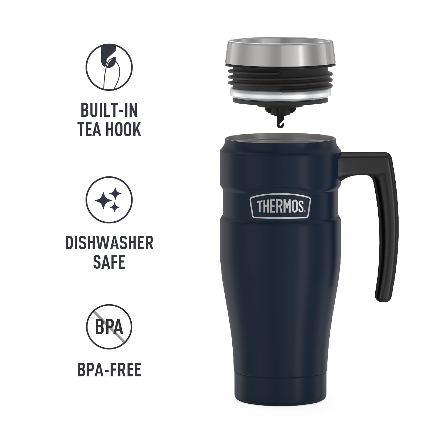 THERMOS Stainless King Vacuum-Insulated Travel Mug, 16 oz, Stainless Steel, Midnight Blue, Model SK1000
