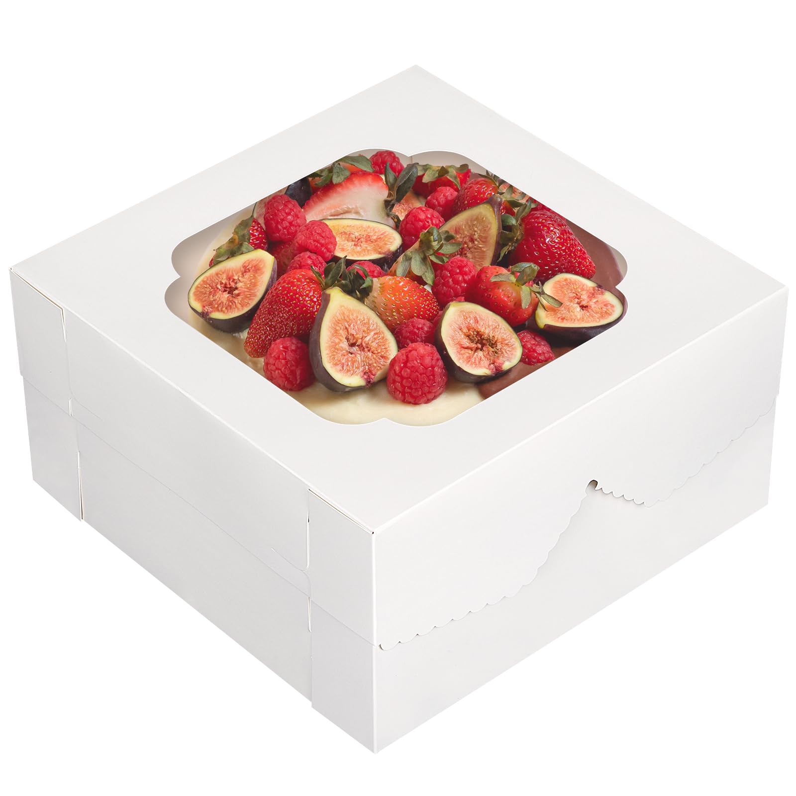 TOMNK 20pcs Cake Boxes, 12x12x6Inch White Bakery Boxes with Window, Disposable Cake Caddy Carrier Container for Valentines Day,