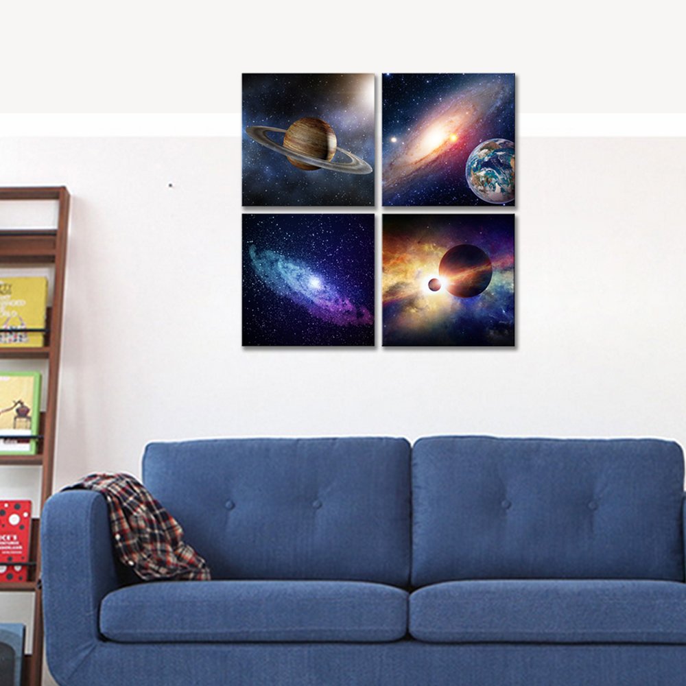 Wieco Art Giclee Canvas Prints Wall Art Space Pictures For Bedroom Home Decorations Universal Magic Power Modern 4 Panels Contem