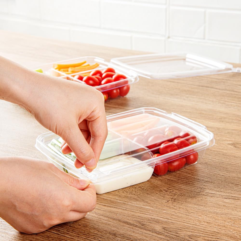 Tamper Tek 13 Ounce Rectangle Take Out Containers, 100 Durable Carryout Containers - Tamper-Evident, Freezable, Clear Plastic To
