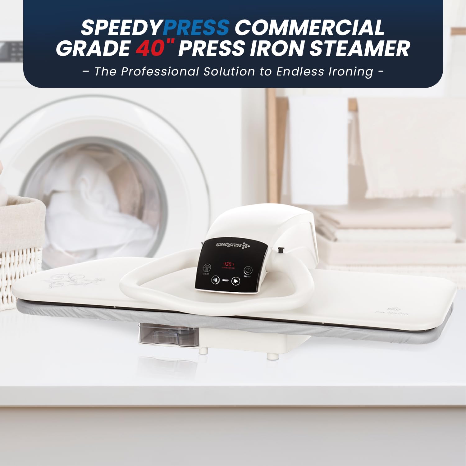 Speedypress 100HD Steam Press - 40" XL Digital Heat Press, Silver, Fast-Heating, Multiple Steam Settings