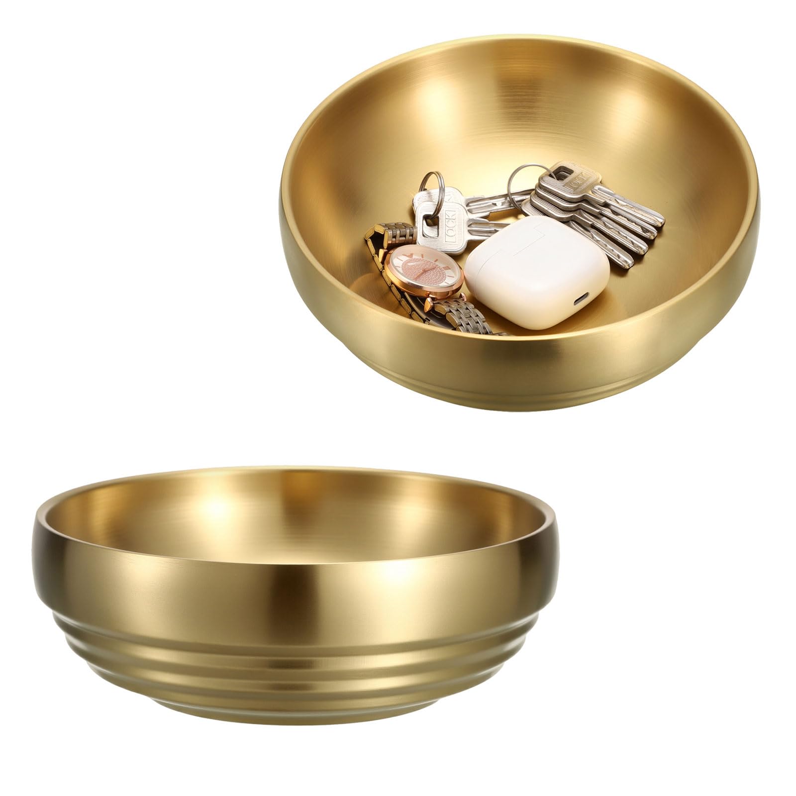 GUSHBIN 7.4 Gold Decorative Bowl - 2 Packs Key Bowls for Entryway Table Catchall Vintage Round Key Holder Bowl for Candy Fruit, 