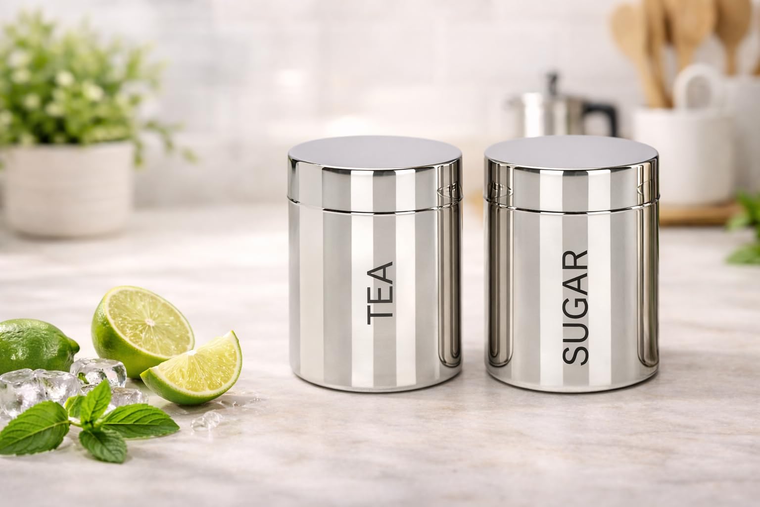 Visaxmi Stainless Steel Tea Sugar Containers Set Of 2 | Steel Jar Set | Tea Sugar Canister 800Ml Daily Use Container Set Of 2, S