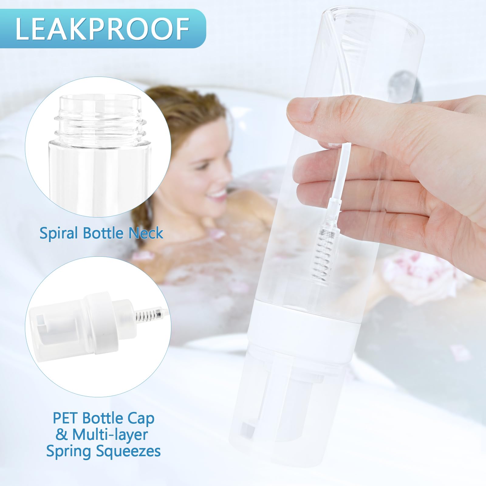 Foam Pump Bottle 8.5Oz/250Ml Clear Empty Foam Bottle Pump, Travel Foam Bottle For Soap, Shampoo, Cleaning Foam Dispenser Bottle