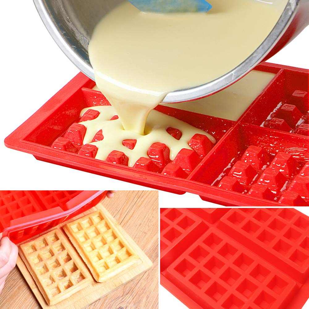 4 Pcs Waffle Mold,Sonku Silicone Heart-Shaped Square-Shaped Waffle Baking Molds Muffin Pans Chocolate Bread Pie Flan Bakeware