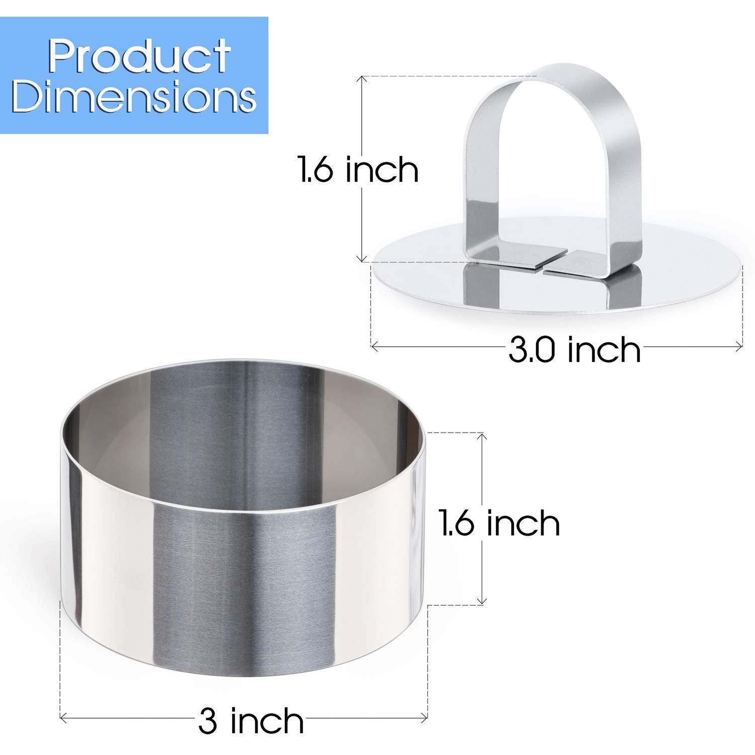 HULISEN Round Cake Ring Mold  Stainless Steel 3 inch Dessert Mousse Molds with Pusher & Lifter Cooking Rings  Tuna Tartare Mold (Include 4 Rings and 1 Pusher)