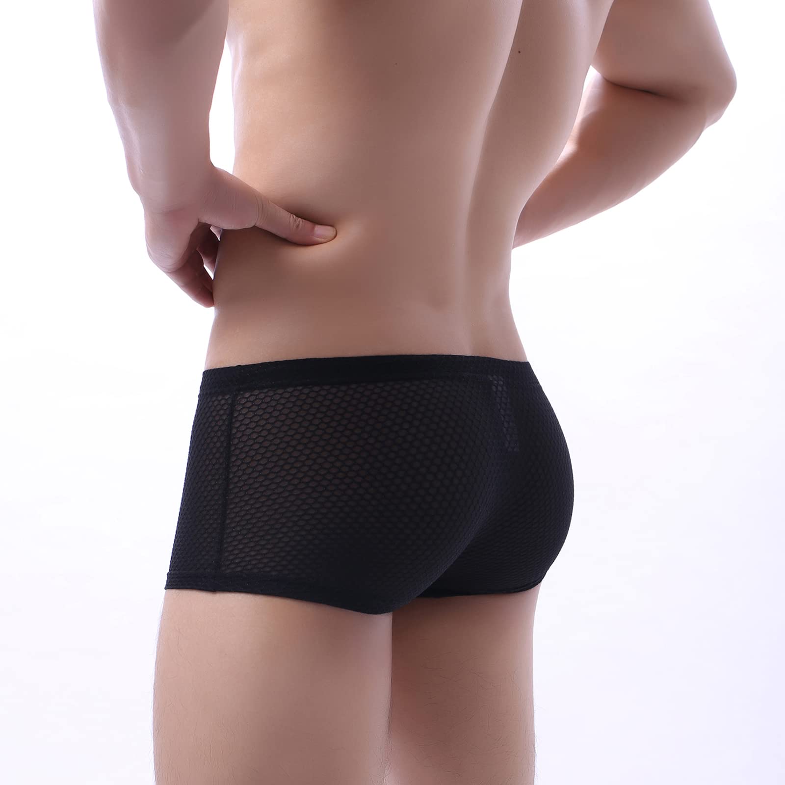 Evankin Men Breathable Underwear See Through Sexy Boxer Briefs Mesh Male Soft Bikini Cool Boxers(Black,L)