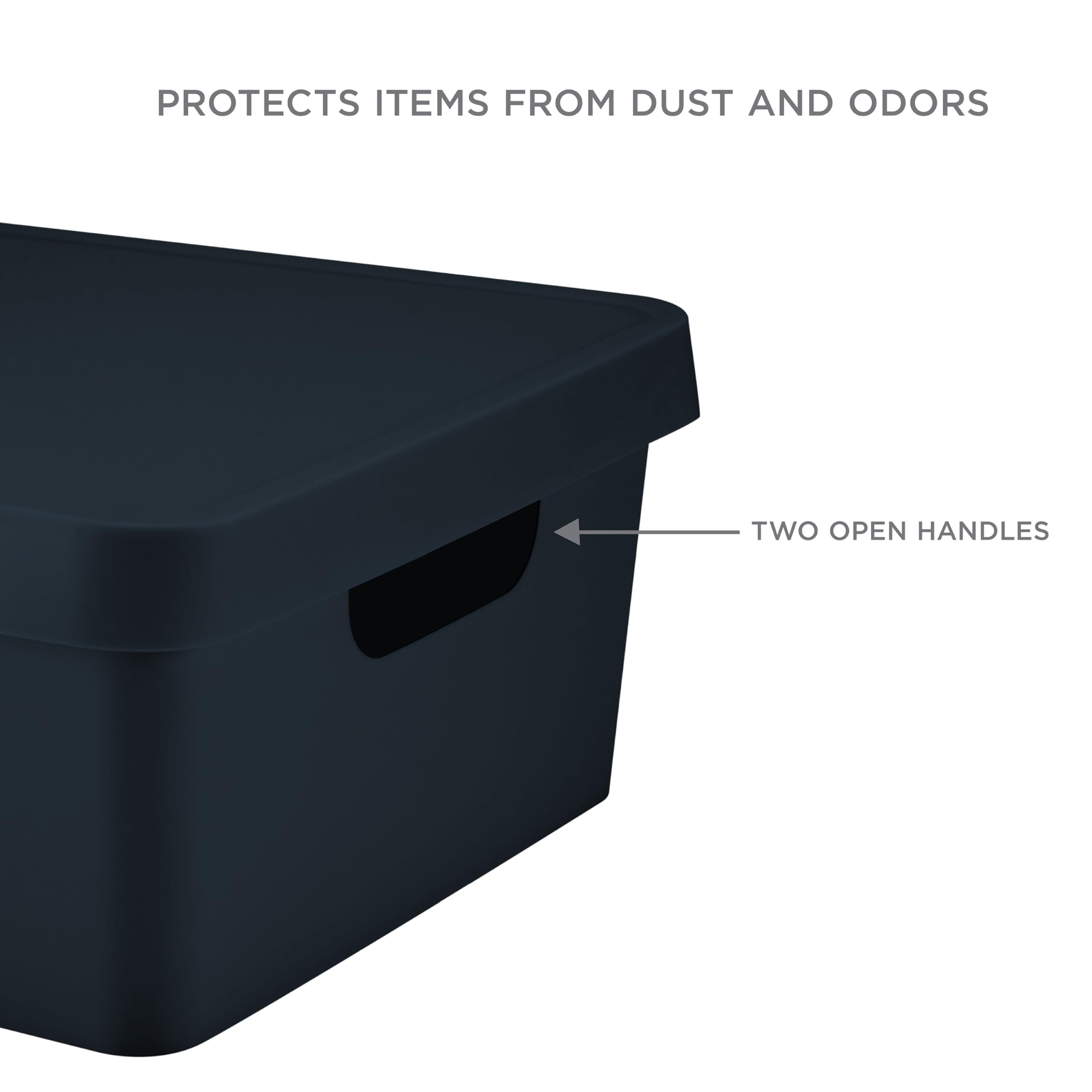 Simplify Medium Vinto Storage Box  Click Tight Lid  Stackable  Home Organization  Bathroom  Accessories  Toys  Closet  2 Handles  Black