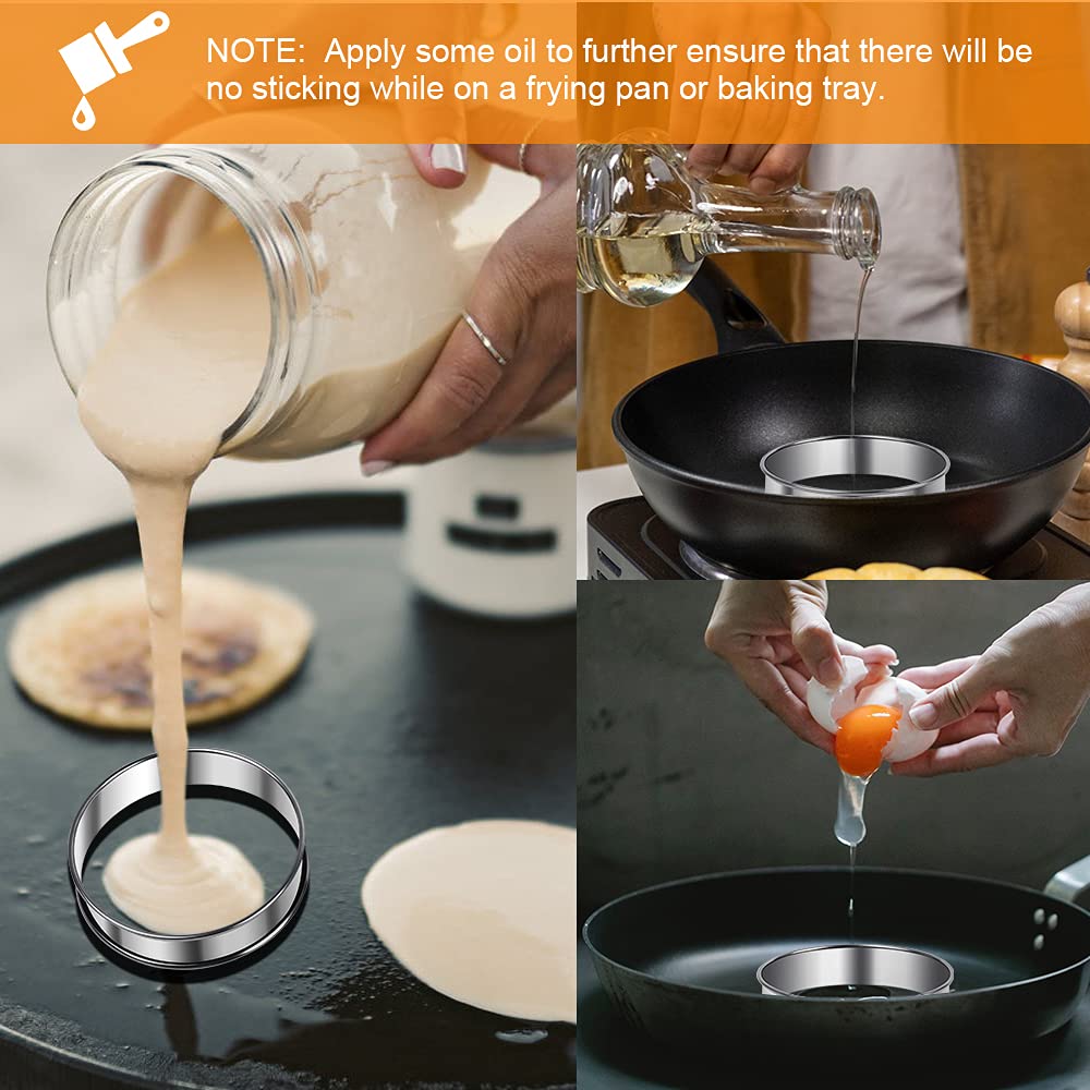 Arritz 3.15Inch English Muffin Rings, 6Pcs Double Rolled Stainless Steel Rings Molds For Cooking English Muffin