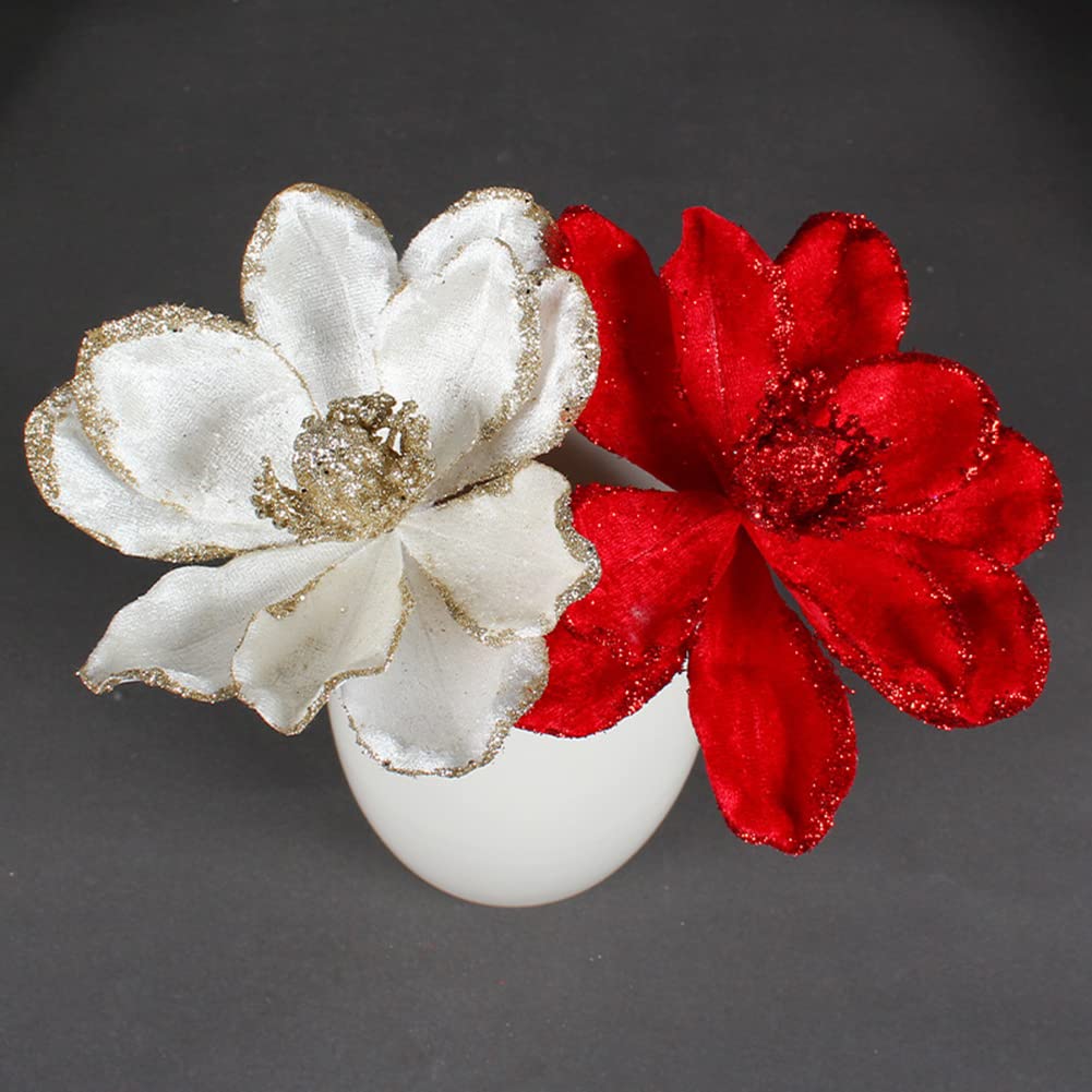 vctops 10 PCS Glitter Artificial Flower Christmas Tree Wreath DIY Ornaments 6.3 Inch Faux Flower for Xmas New Year Wedding Party
