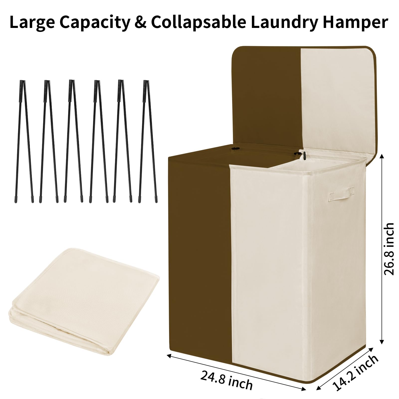 Wowlive Double Laundry Baseket With Lid And Removable Laundry Bags,154L Large Laundry Hamper 2 Section Collapsible Dirty Clothes