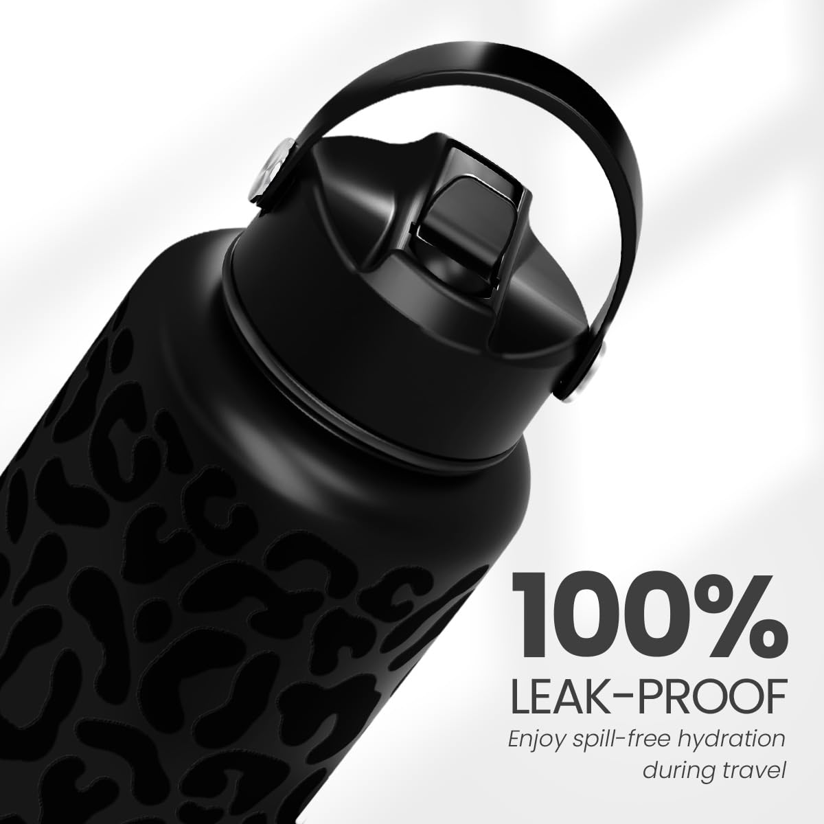 SANDJEST Leopard Water Bottle 32oz Stainless Steel Double Wall Vacuum Insulated with Lid, Leopard Print Water Bottles for Gym Sp