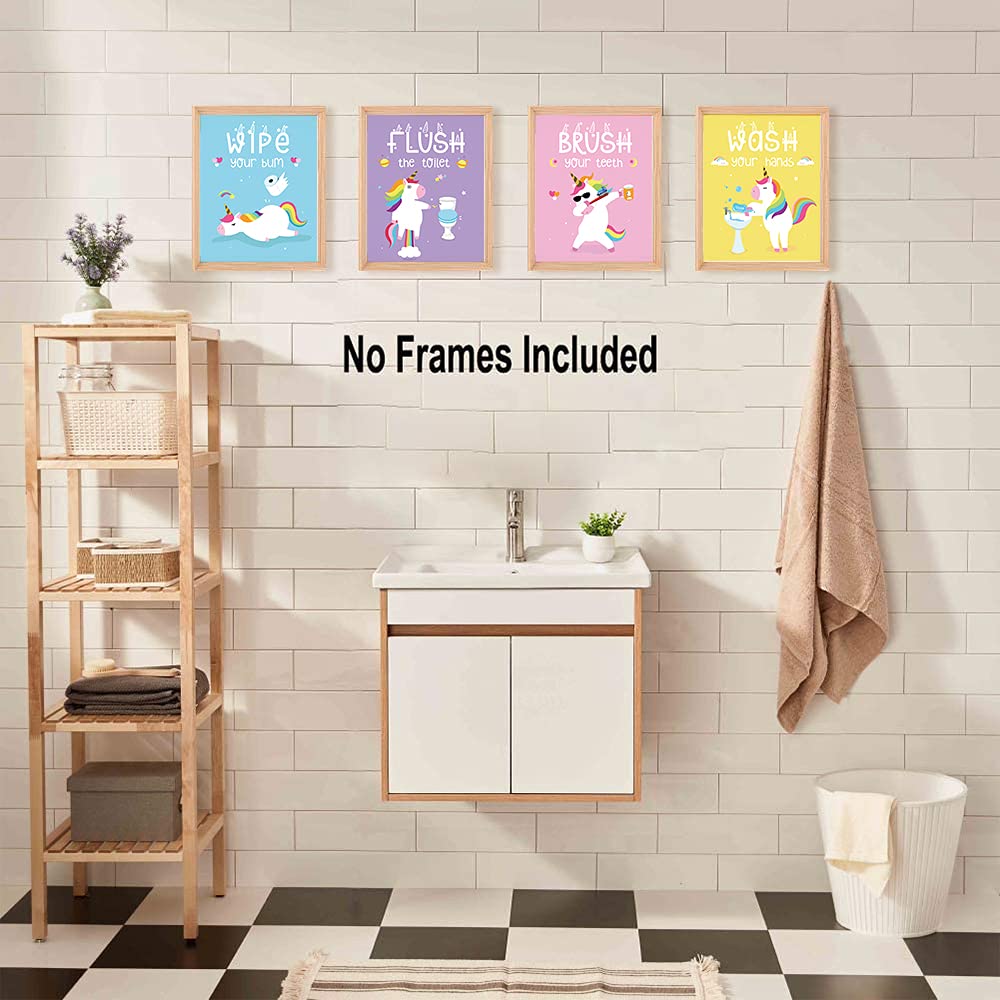 IIILUYOT Funny Unicorn Bathroom Decor  Wash Wipe Flush Brush  Unicorn Decor Gift  Unicorn Rainbow Girls Gift Art Prints  (Unframed8 x 10)  Cute Kids Childrens Tween Posters for Home