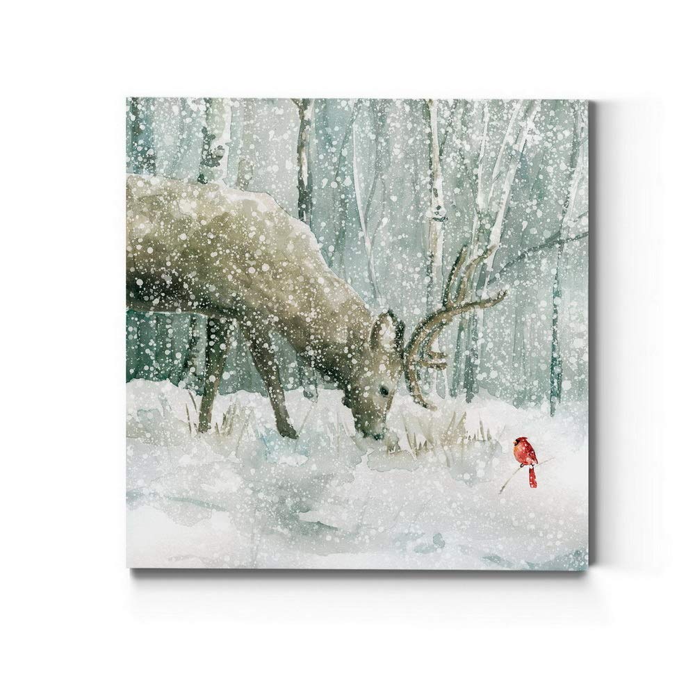 Renditions Gallery Reindeer And Cardinal Wall Art, Cute Christmas Artwork, Snowy Winter Forest, Scenic Nature, Premium Gallery W