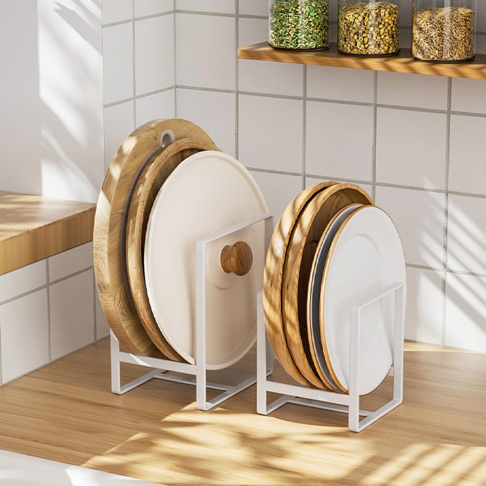 Mingfanity 2Pcs Plate Holders Organizer, Metal Dish Storage Dying Display Rack For Cabinet, Counter And Cupboard - White, Small