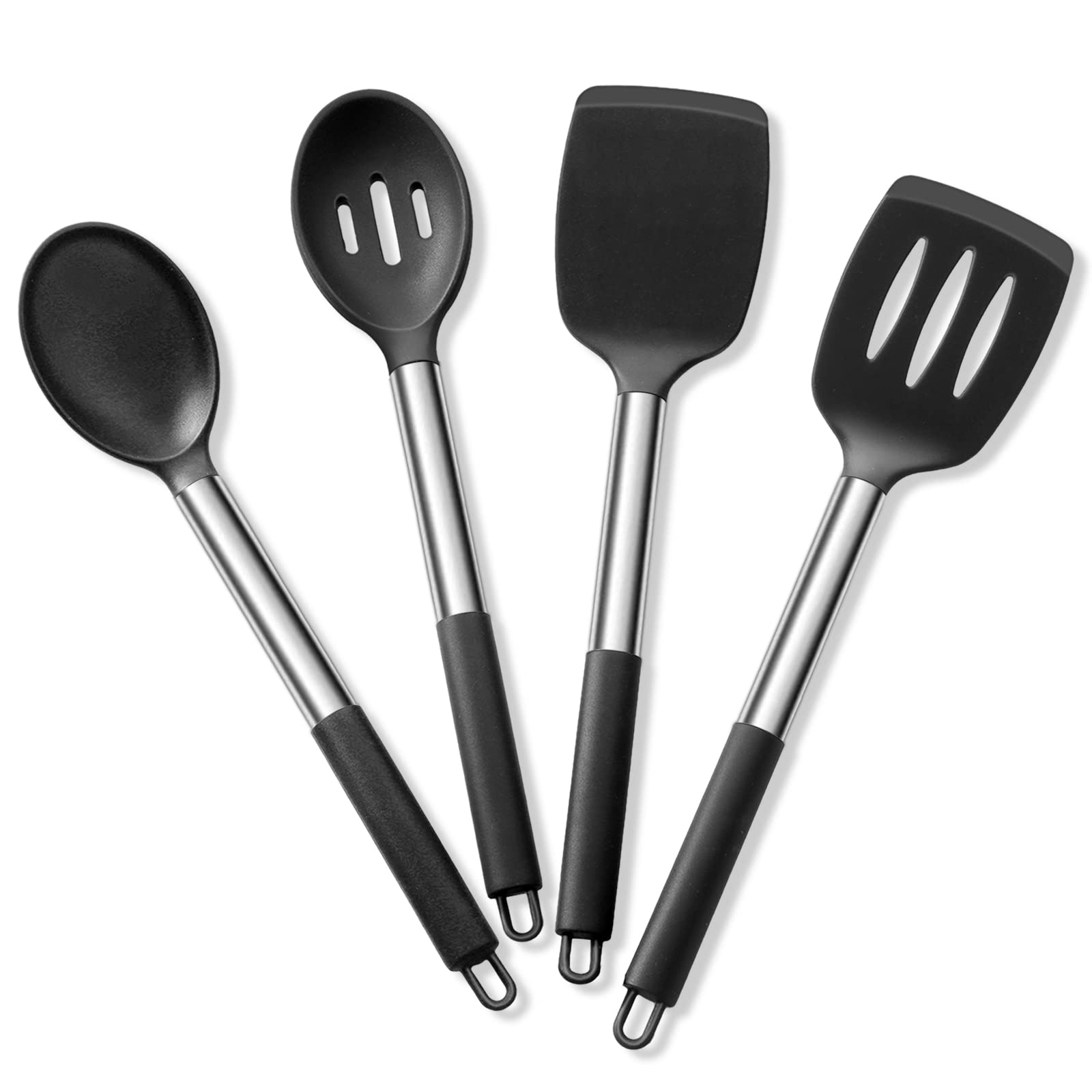 E-Far Cooking Utensils Set Of 4, Silicone Kitchen Utensils For Non-Stick Cookware, Heat Resistant & Non-Toxic Slotted Spatula So