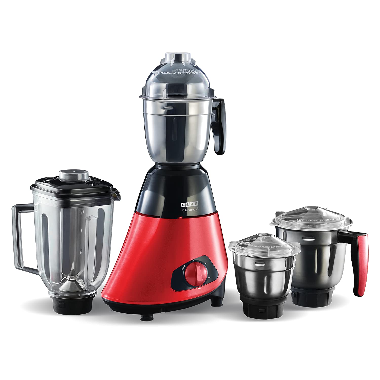 Usha Trienergy+ 800 Watt Powerful 100% Copper Motor 4 Jar Mixer Grinder With Unique Quadriflow Square Blender Jar For Faster Gri