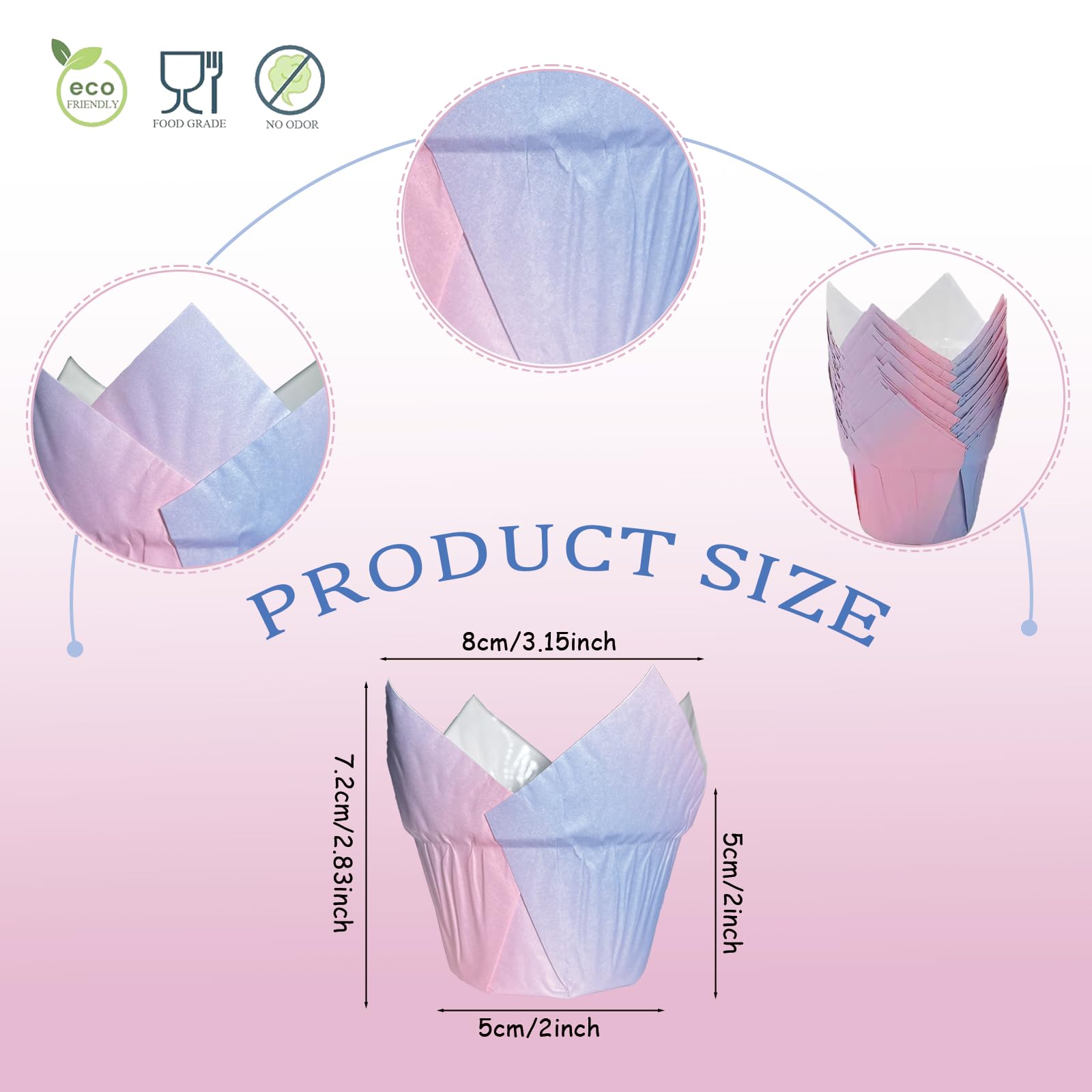 Srivija 100Pcs Greaseproof Paper Muffin Liners,Tulip Cupcake Liners,Baking Liners,Premium Baking Cups Cupcake Wrappers For Party