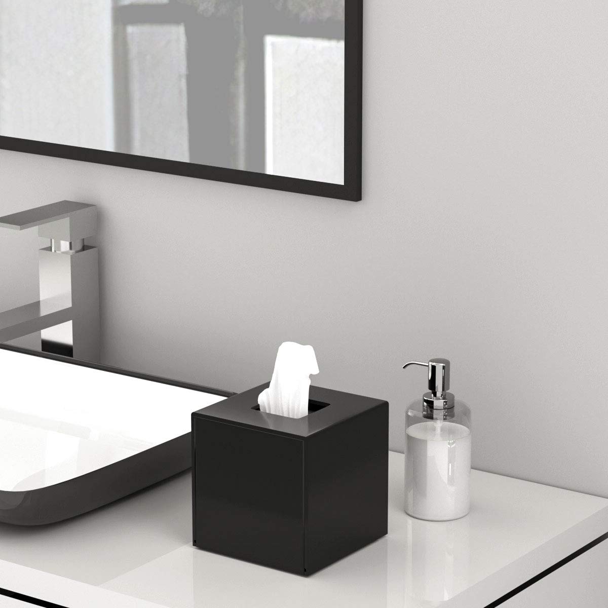 FEMELI Tissue Box Cover Square Acrylic Tissues Paper Holder for Bathroom Bedroom Office Black