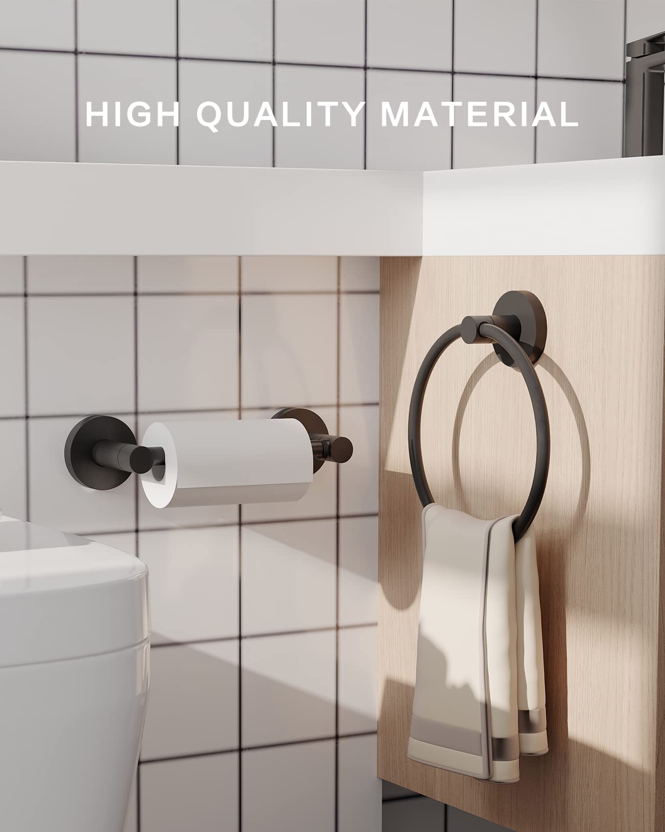 Fixsen Towel Ring Hand Towel Ring Towel Ring Holder Matte Black Zinc Alloy And Stainless Steel 1Pc Simple Round For Kitchen And