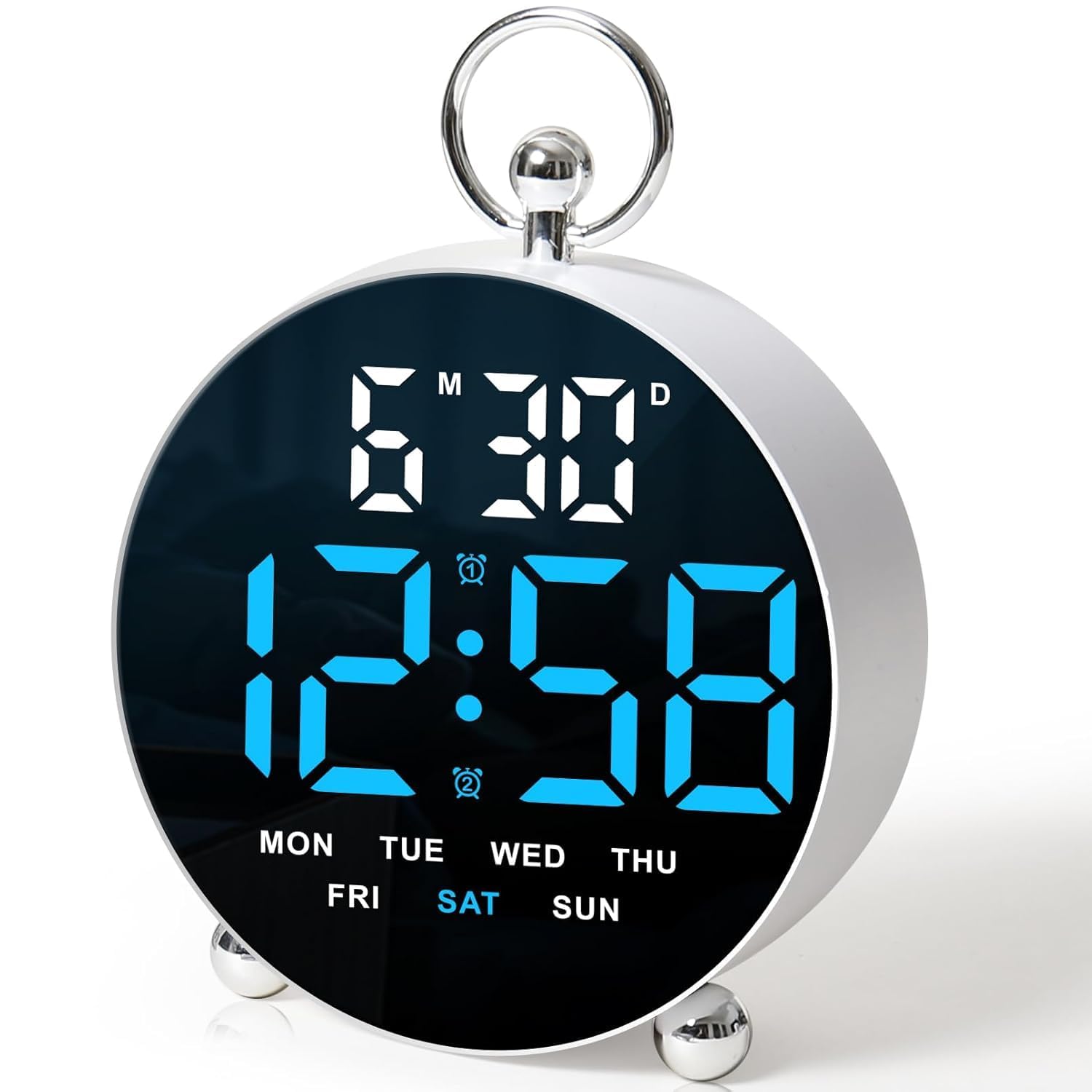 Cbk Digital Alarm Clock Round Table Clock With Date Month Monitor Compact Desk Clock For Students,Home, Office, Bedroom, Living 
