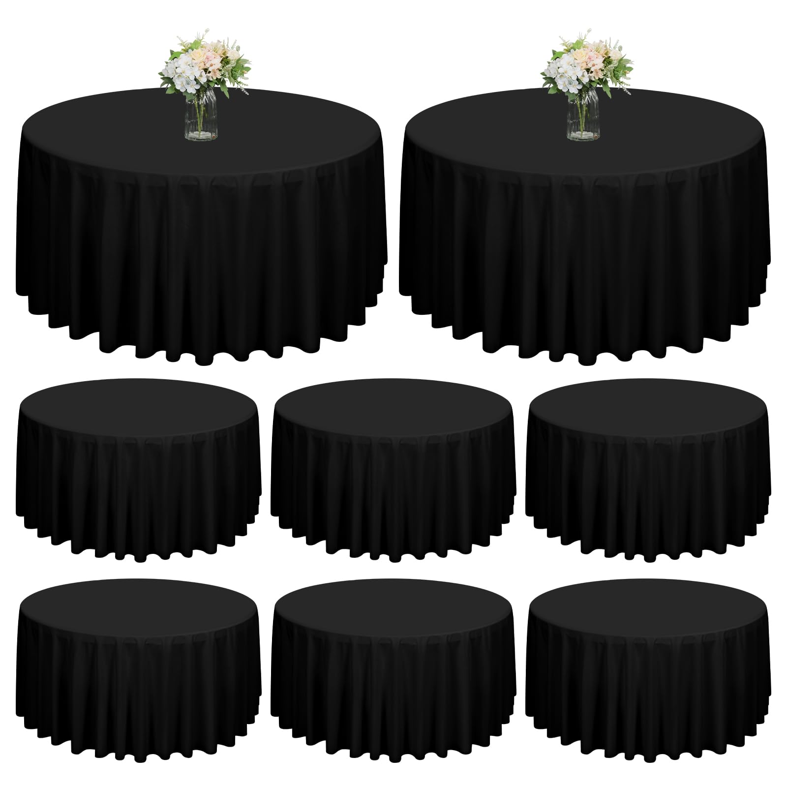 Fani 8 Pack Round Polyester Tablecloth - 90 Inch, Black Table Cloth For Round Table, Stain And Wrinkle Resistant Washable Circul