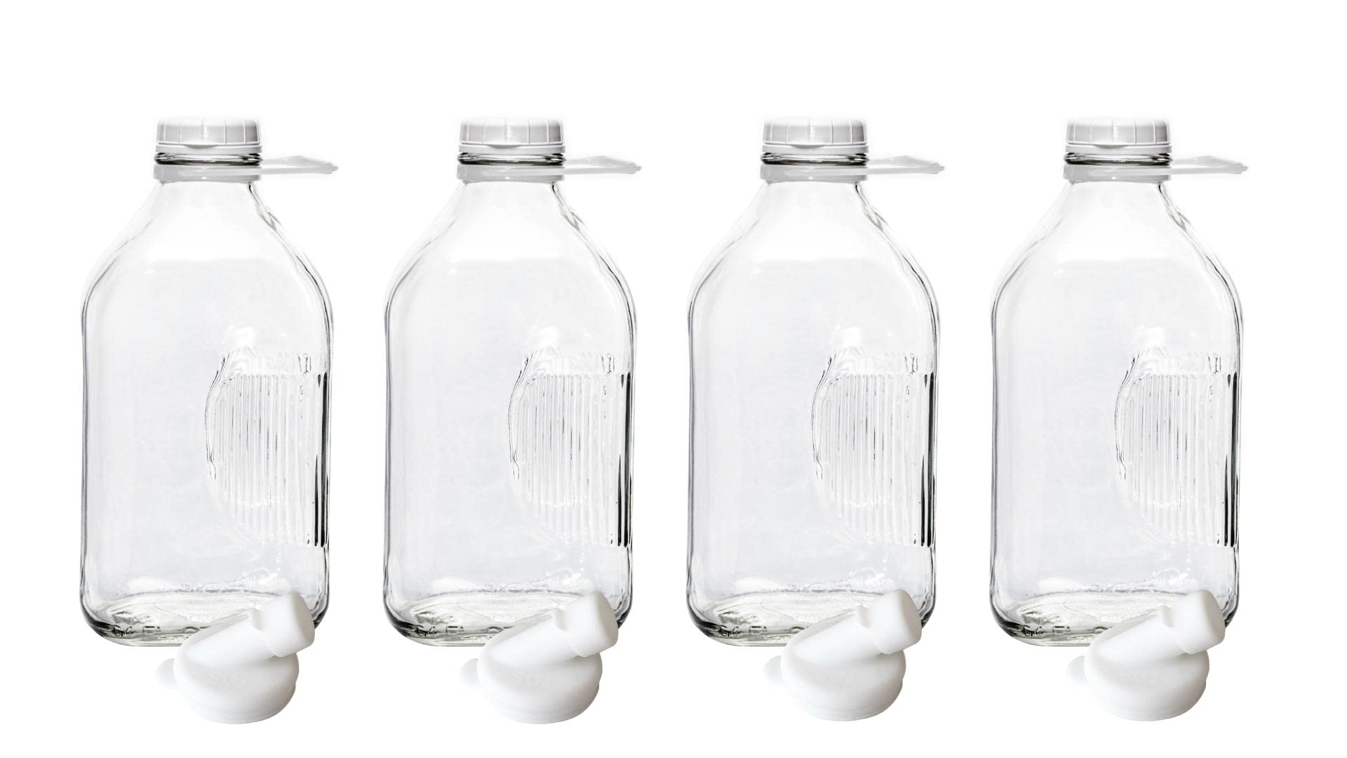 The Dairy Shoppe Heavy Glass Milk Bottles - Jugs With Lids, Silicone Pour Spouts - Clear Milk Containers For Fridge - Reusable G
