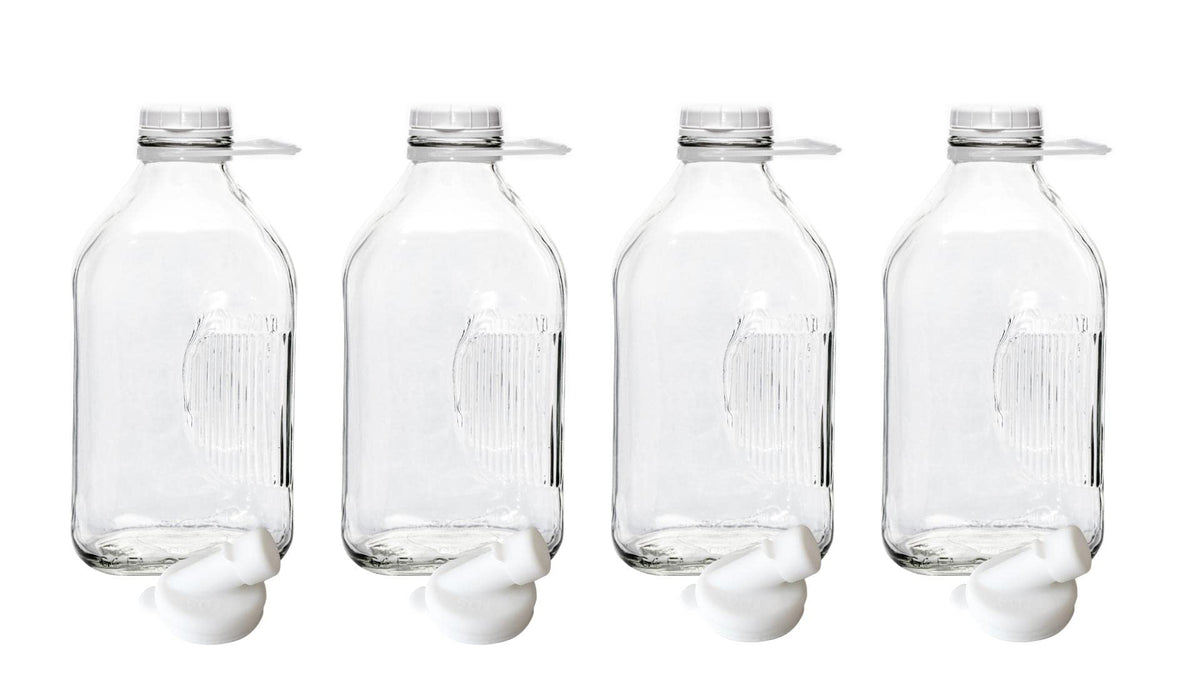 The Dairy Shoppe Heavy Glass Milk Bottles - Jugs With Lids, Silicone Pour Spouts - Clear Milk Containers For Fridge - Reusable G