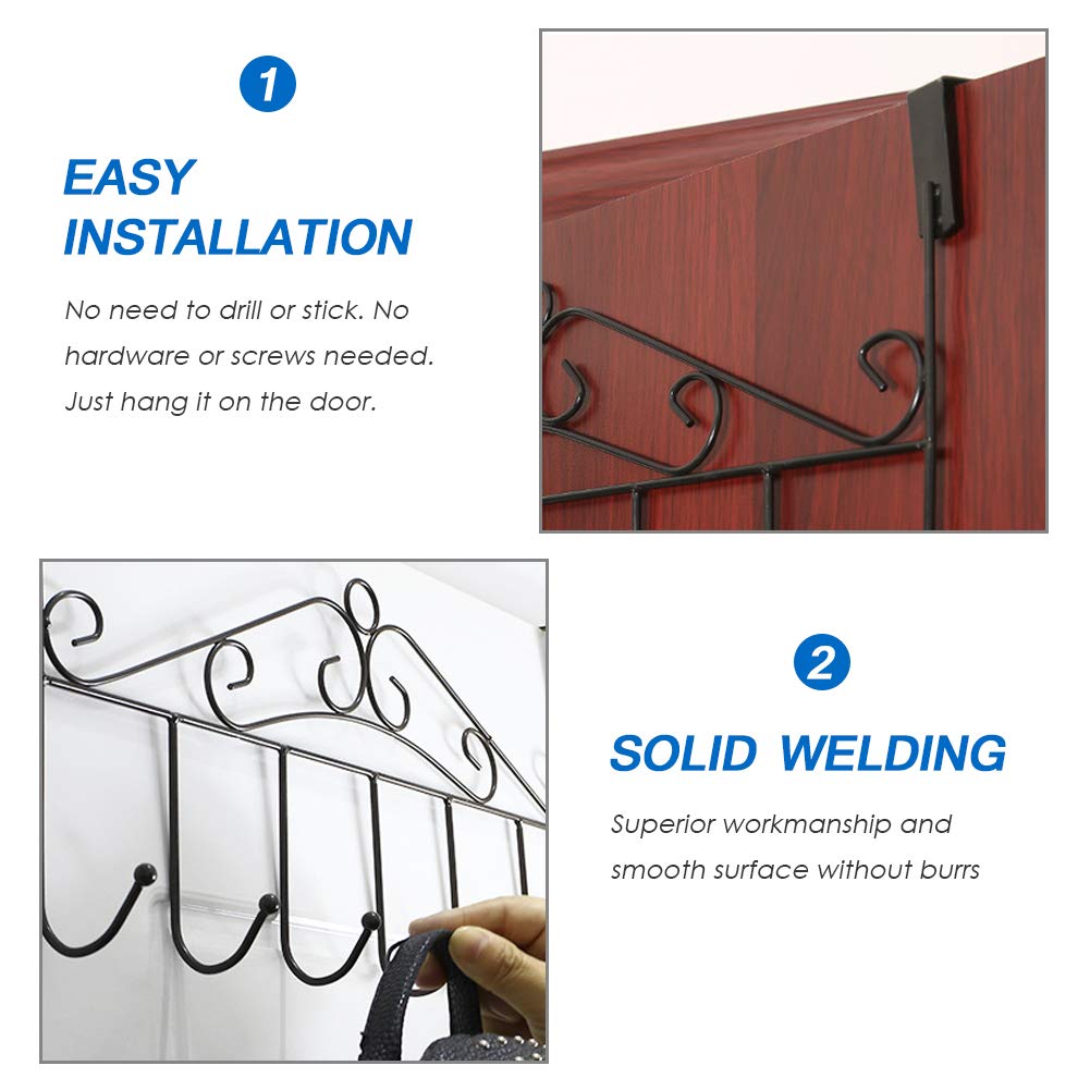 SSAWcasa Over The Door Hooks, 7 Hook Towel Rack, Anti-Rust Metal Organizer for Hat, Coat, Bag - Black, Model TRTV1657