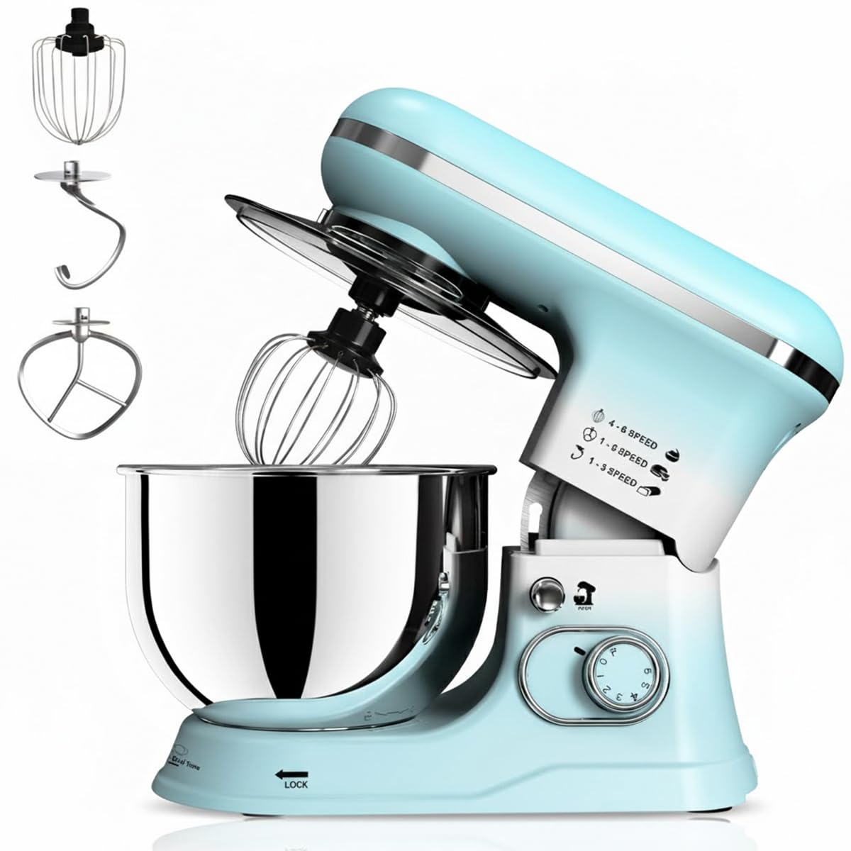 Inalsa Stand Mixer 1200W|Pure Copper Motor|5.4 L Ss Bowl With Splash Guard|Accessories Included|Dishwasher Safe|Baking,Cake Mixe