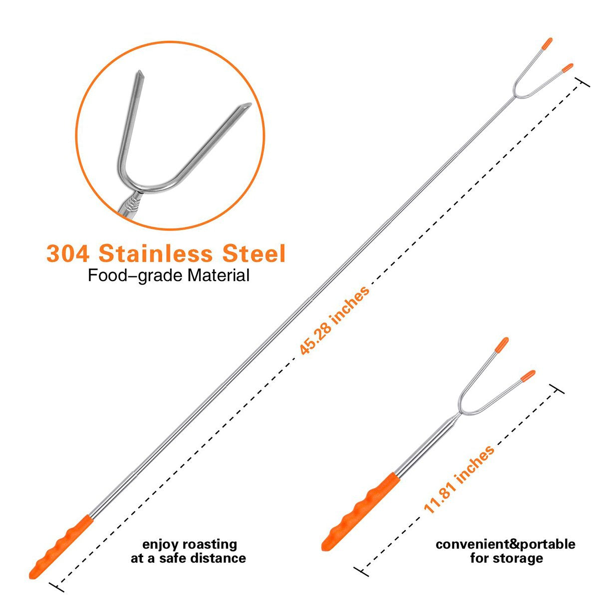 Briout Marshmallow Roasting Sticks 10 Pack Extra Long 45 Stainless Telescoping Hot Dog Smores Skewers Kids Safe Barbecue Forks for Campfire  Bonfire and Grill