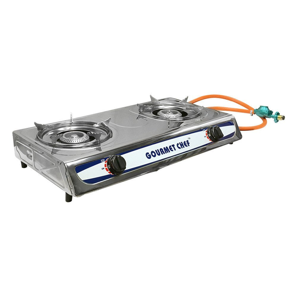 Prolinemax Portable Propane Gas Stove - 2 Double Burners, 20,000 BTU, Stainless Steel