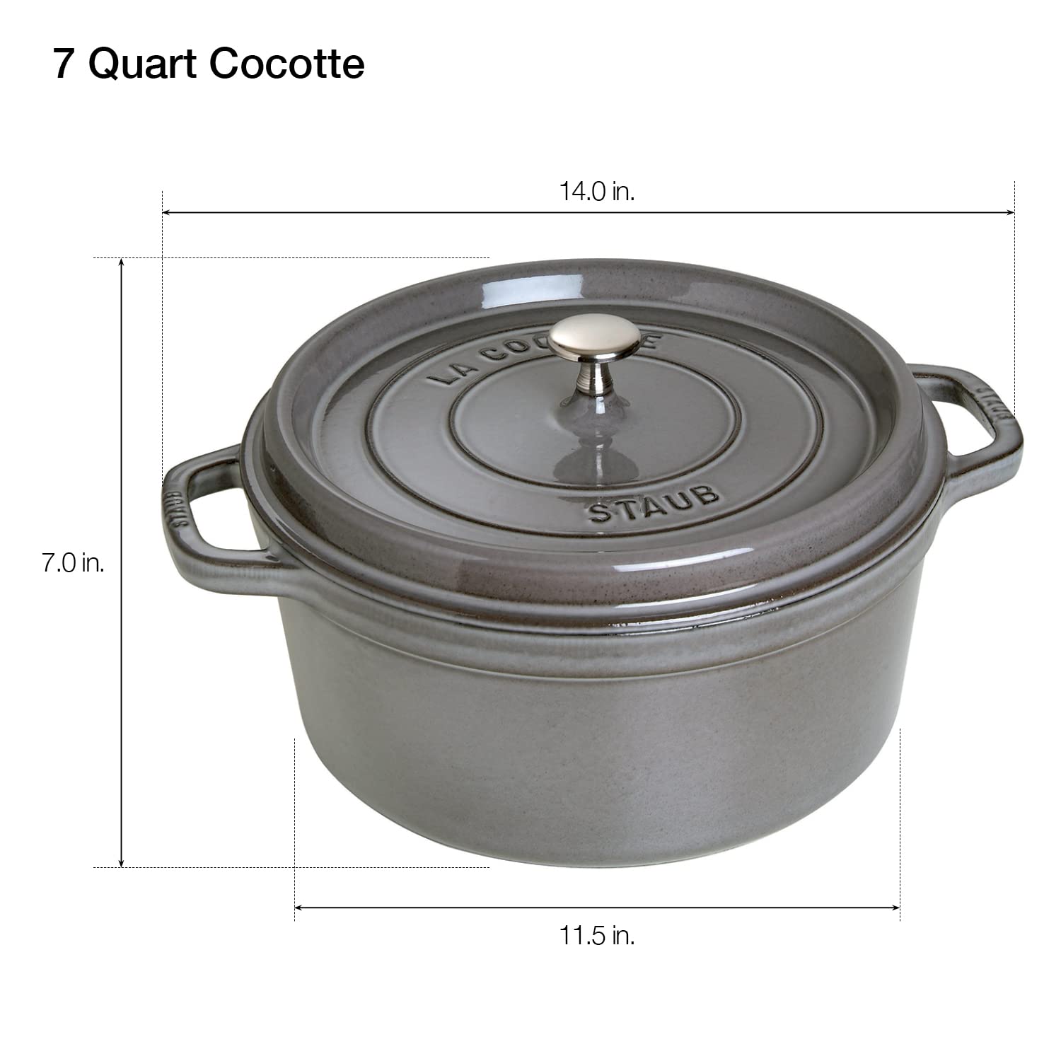 Staub Cast Iron 7-Qt Round Cocotte - Graphite Grey, Made In France