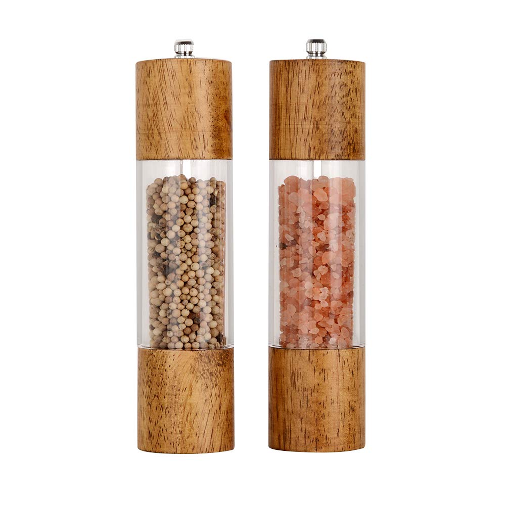 Xwxo Premium Acrylic Salt And Pepper Grinder Set, Manual Salt And Pepper Mills- Wooden Shakers With Adjustable Ceramic Core-Salt
