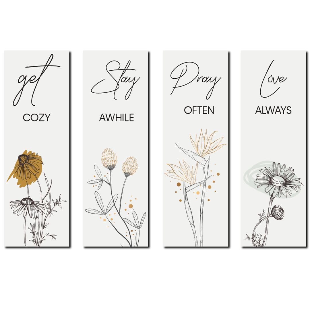 Cvanu Set Of 4 Get Cozy|Stay Awhile|Pray Often|Love Always Mdf Wall Hanging For Wall Decor (12Inchx4Inch)_H225