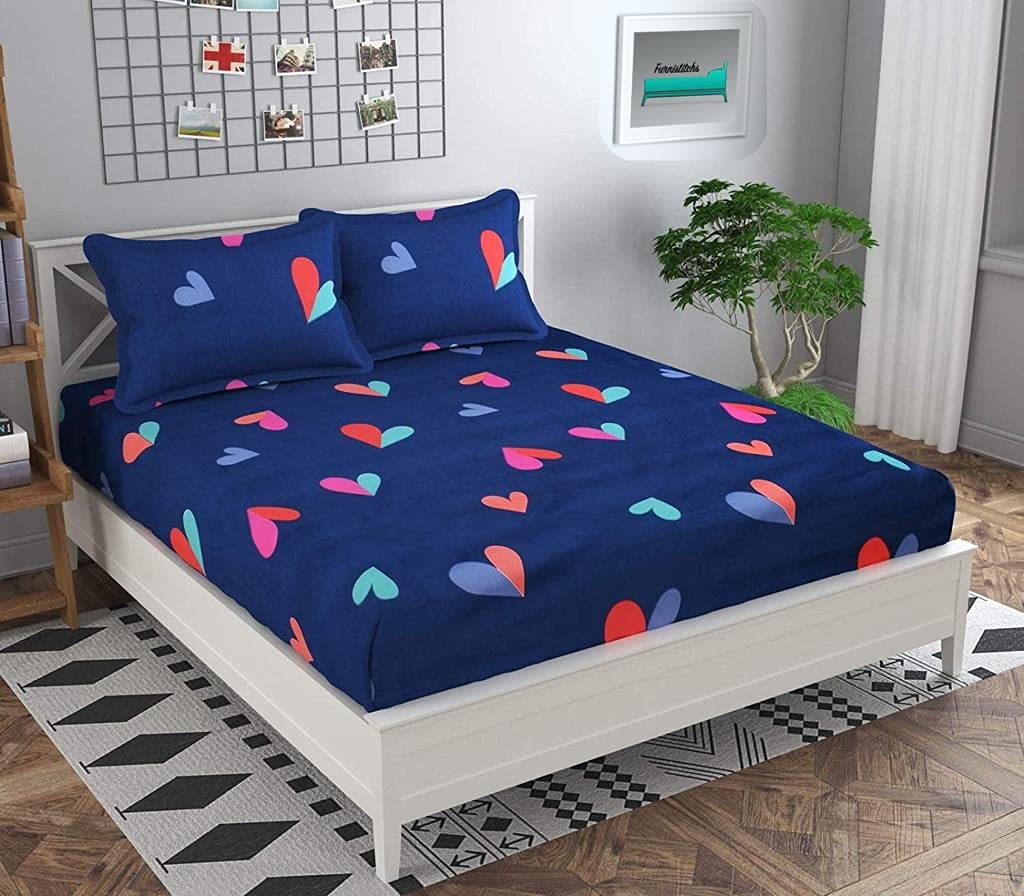 Furnistitchs King Size Bed Cover Elastic Fitted Bedsheet With 2 Pillow Covers 72 X 78 Inches (Mch)