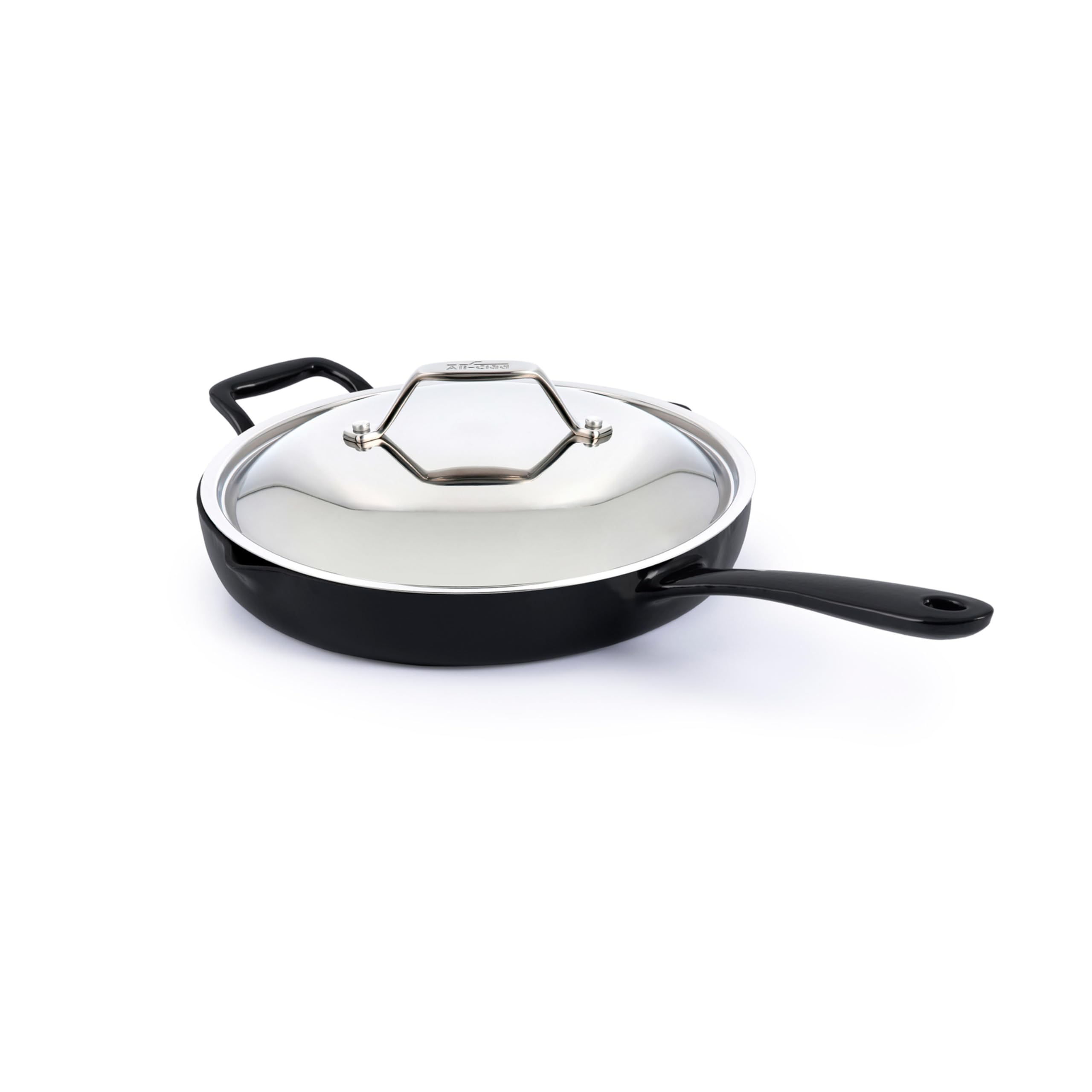 All-Clad Cast Iron Skillet - 12    Enameled Cast Iron Pan with Lid, Enamel Coating, Grill, Oven Safe up to 650F & Compatible wit