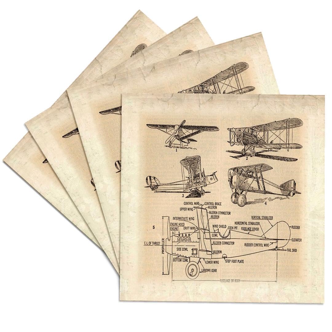 3dRose cst_62138_3 Early 1900s Sketch of Airplanes Ceramic Tile Coasters, Set of 4