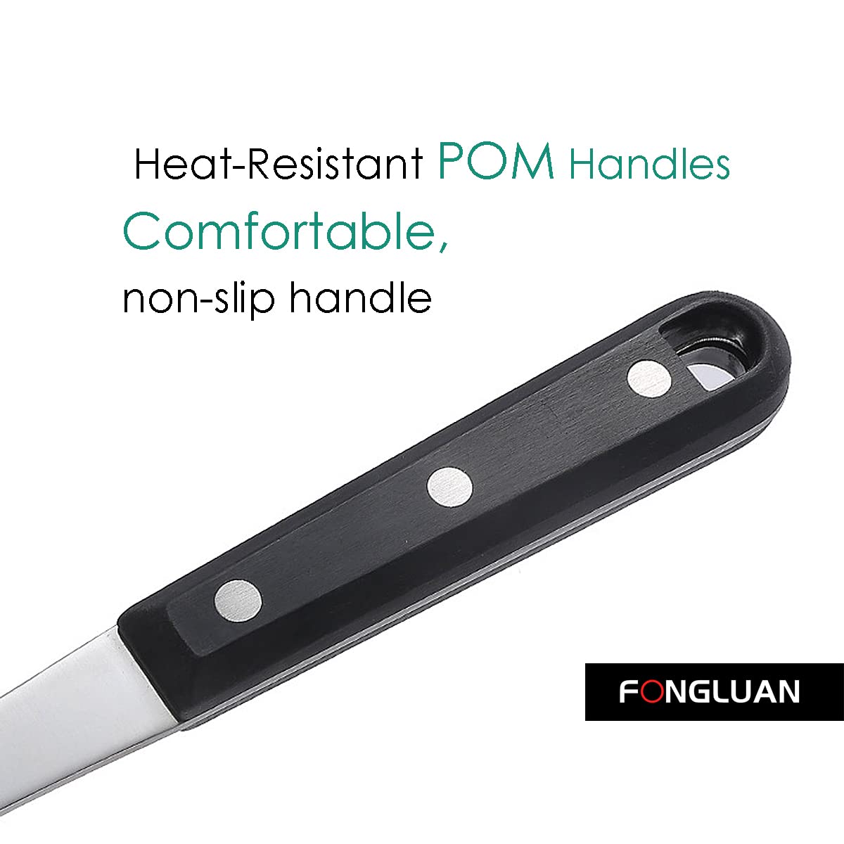 Fongluan Stainless Steel Cooking Slotted Turner/Spatula Heat-Resistant Pom Handles Heavy Duty Metal Kitchen Spatulas For Cooking
