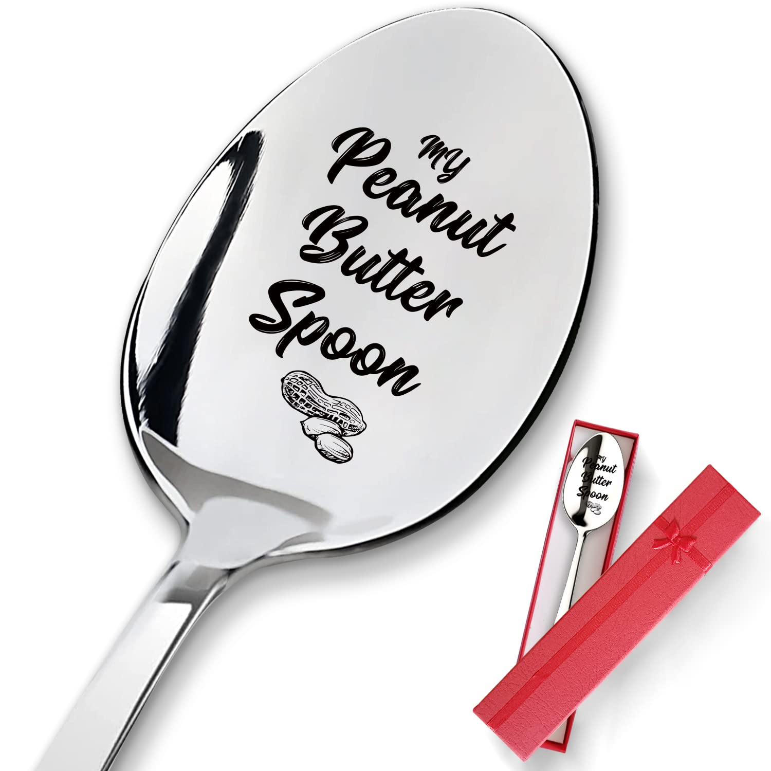 Pzjiean My Peanut Butter Spoon Funny Engraved Stainless Steel Spoon, Best Peanut Butter Spoon Dessert Spoon Gifts For Dad Mom Gr